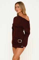All Over You Long Sleeve Mini Dress Burgundy
