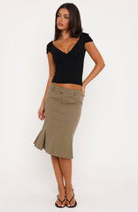 As Usual Midi Skirt Khaki