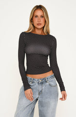 Basic Babe Long Sleeve Top Black/White Polka Dot