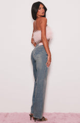 Andrea Mid Rise Straight Leg Jeans Brown Blue Acid Wash