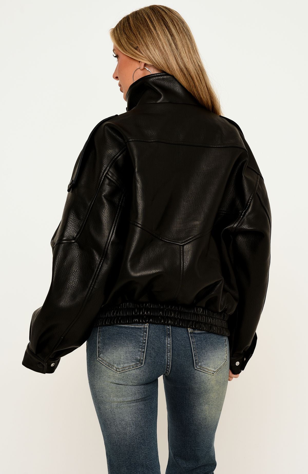 Arianna Funnel Neck PU Jacket Black
