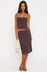 Be Simple Midi Skirt Chocolate/Cream Polka Dot