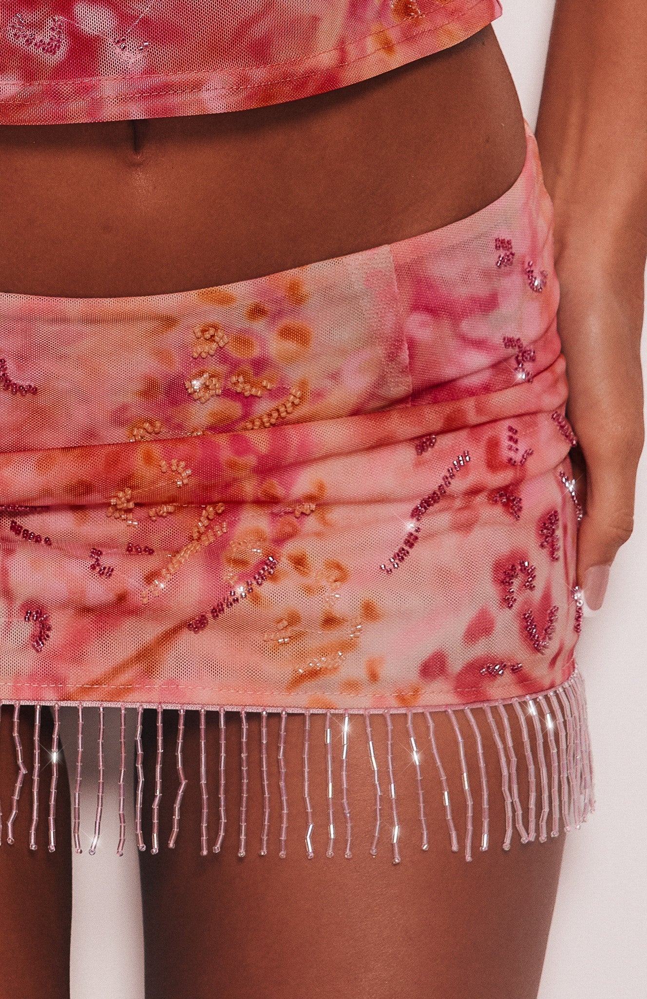Aaliyah Beaded Mini Skirt Rose Whispers