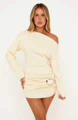 All Over You Long Sleeve Knit Mini Dress Cream