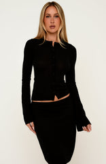 All Wow Long Sleeve Knit Top Black