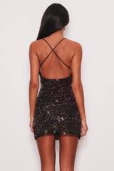 Amalie Beaded Mini Dress Chocolate
