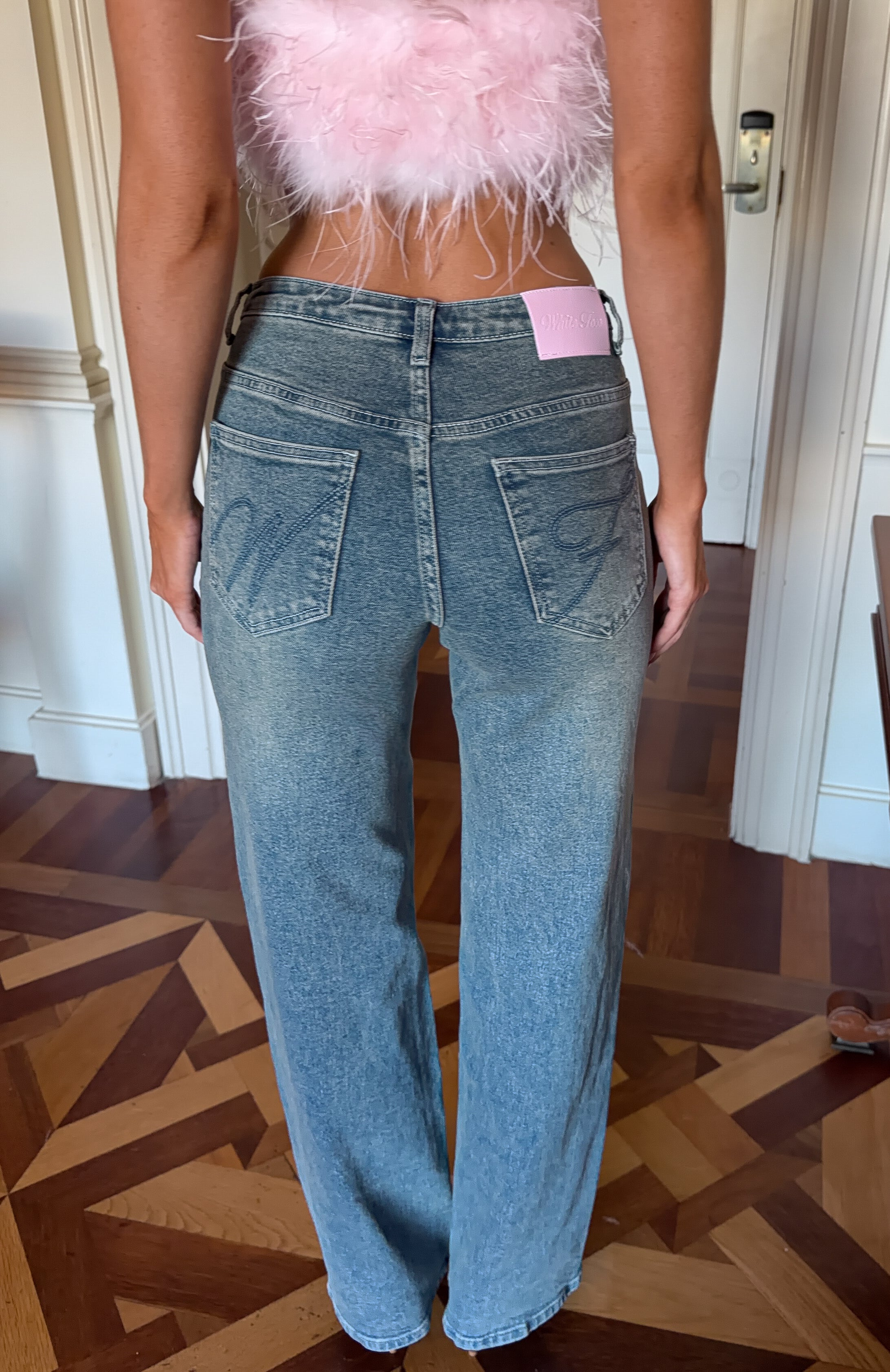 Andrea Mid Rise Straight Leg Jeans Brown Blue Acid Wash