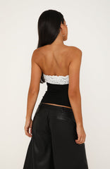 Better With Time Strapless Lace Trim Bustier Black/White