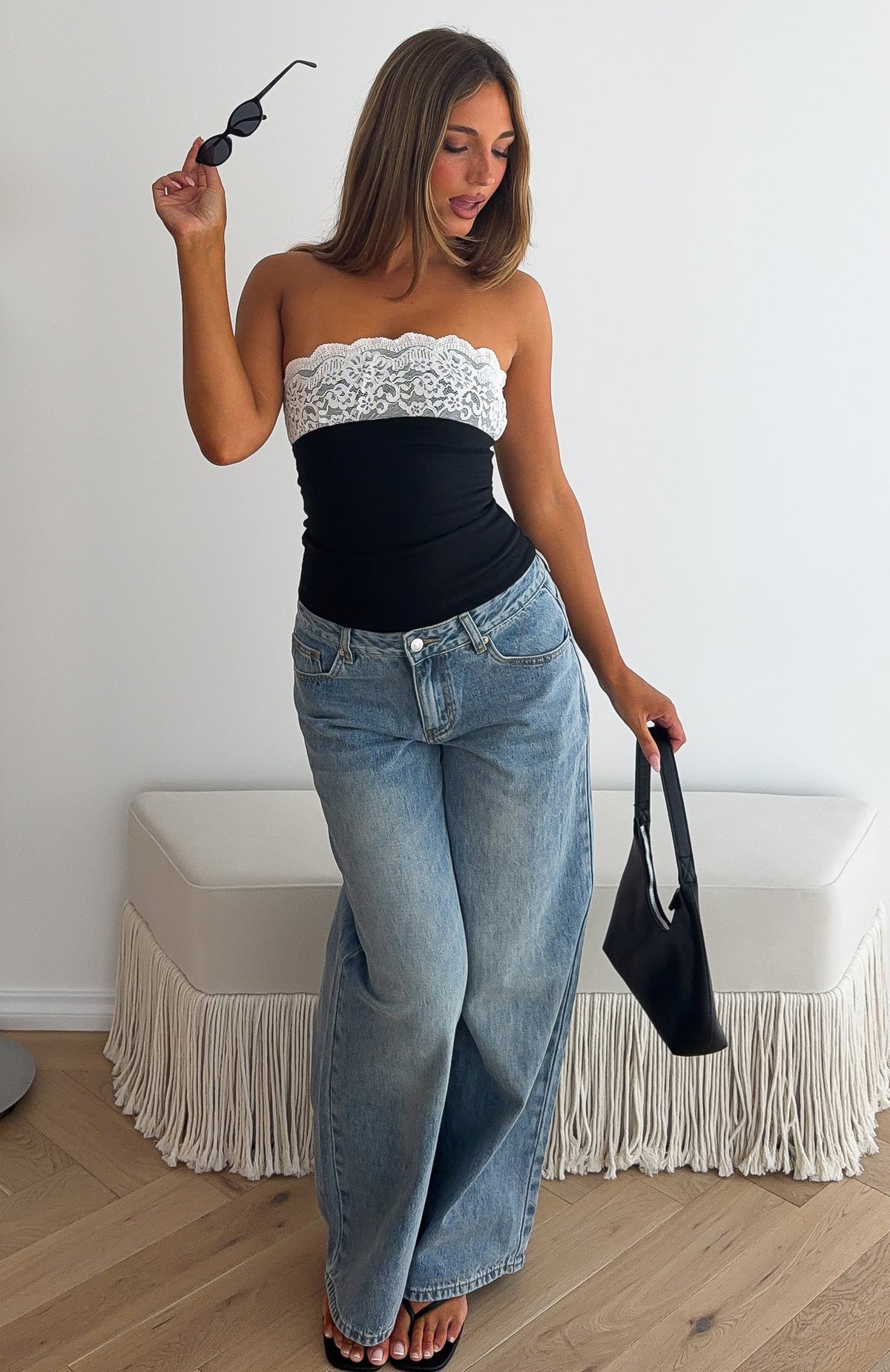 Better With Time Strapless Lace Trim Bustier Black/White