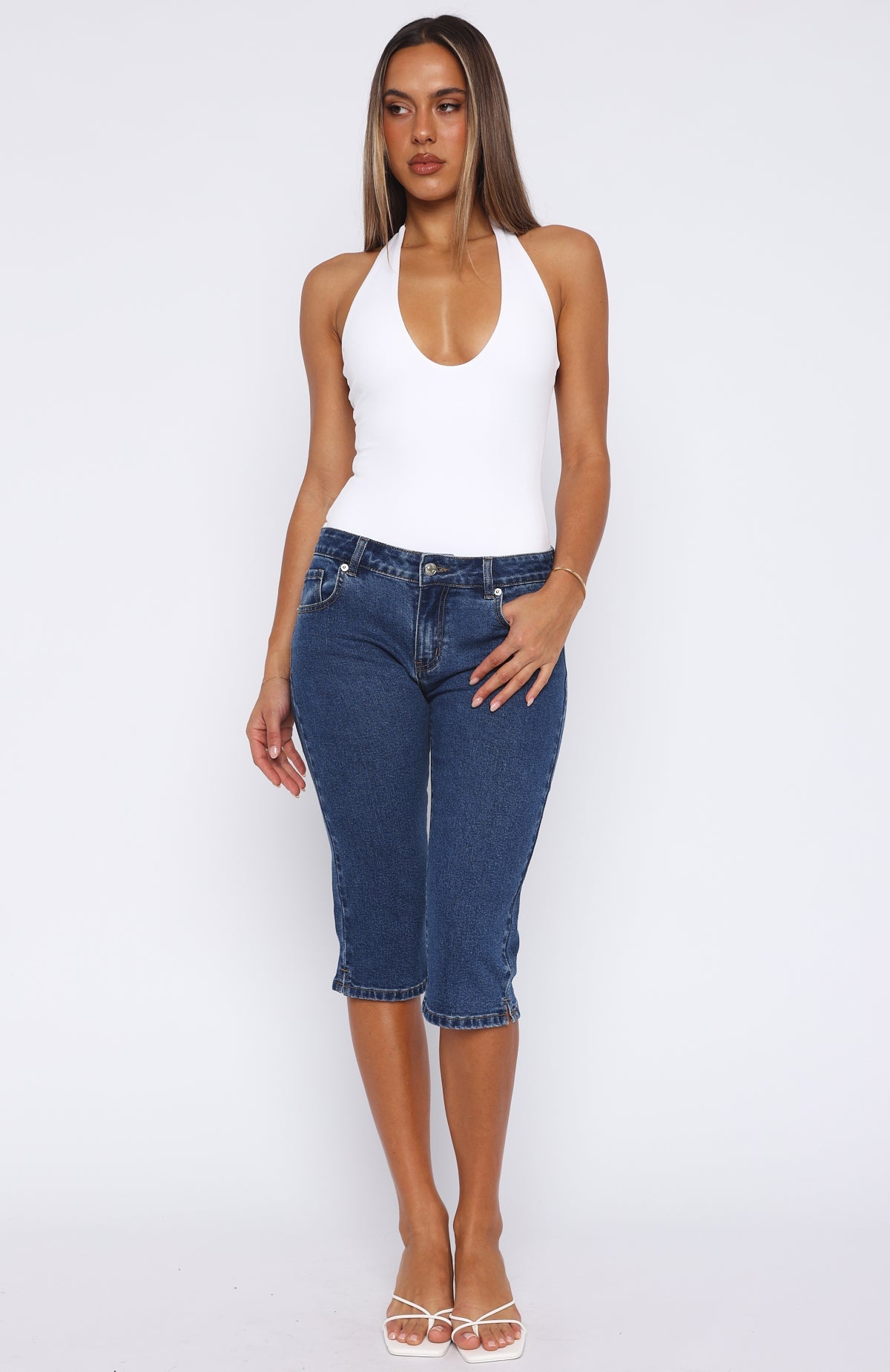 Annie Low Rise Denim Capri Jeans Dark Blue